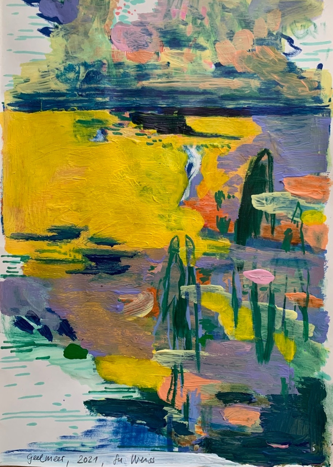 SU WEISS Geelmeer, 41,5 x 29,5 cm, Acryl und Tuschestift auf Papier, 2021, 850,- inkl Rahmen