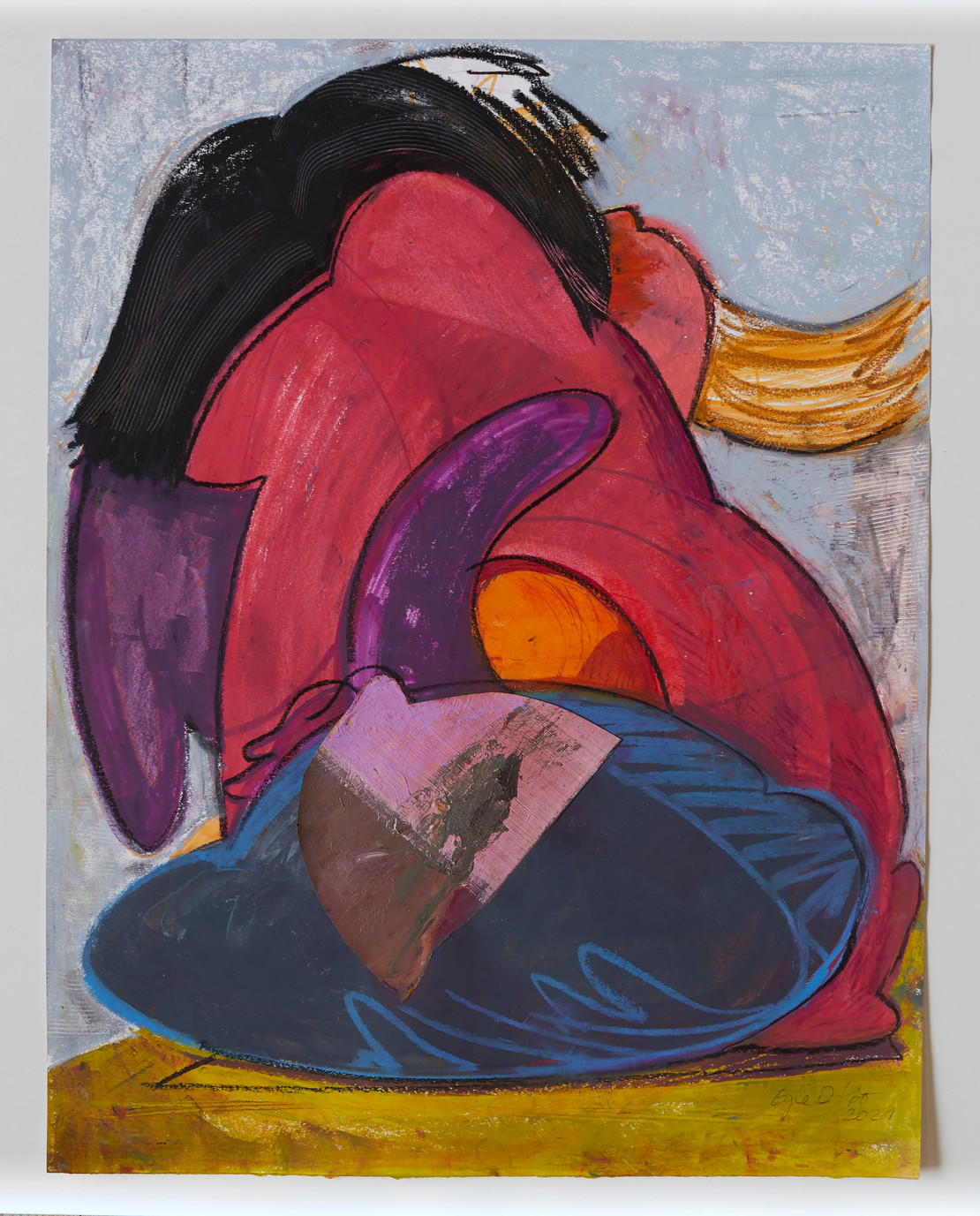 Loreley, 2021, Collage,Ölkreide,Ölfarbe, Buntstift, Filzstift auf Papier, 54 x 42 cm