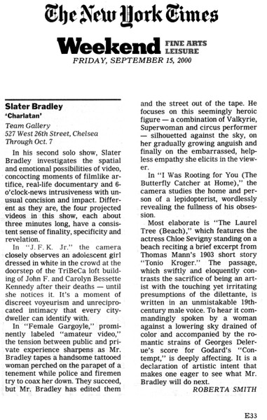 THE NEW YORK TIMES — Slater Bradley 'Charlatan' by Roberta Smith